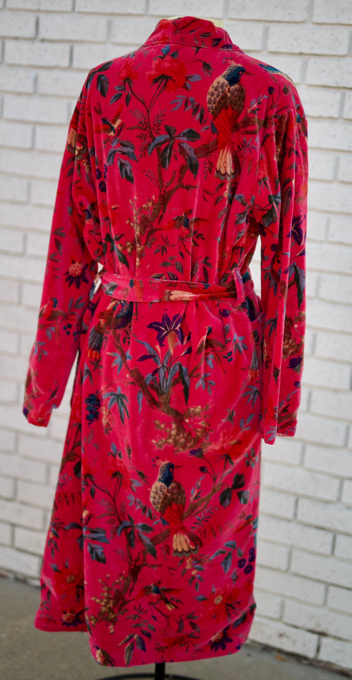 FUCHSIA FULL LENGTH SELF TIE BELT KIMONO STYLE ROBE VELVET JACKET
