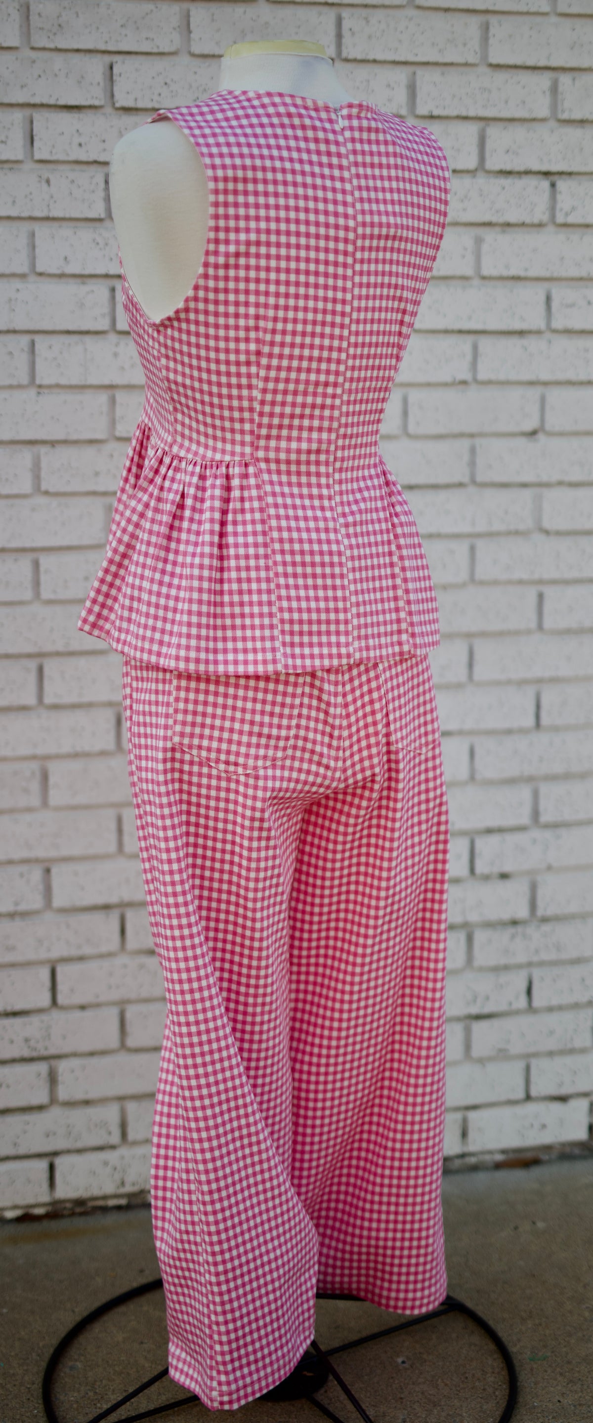 PINK GINGHAM PEPLUM TOP & STRAIGHT LEG PANTS