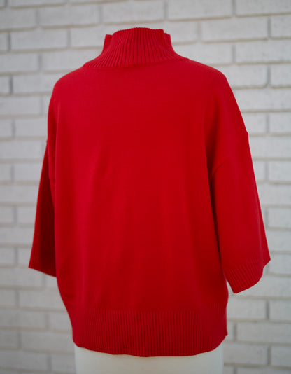 RED 3/4 SLEEVE MOCK TURTLENECK SWATER TOP