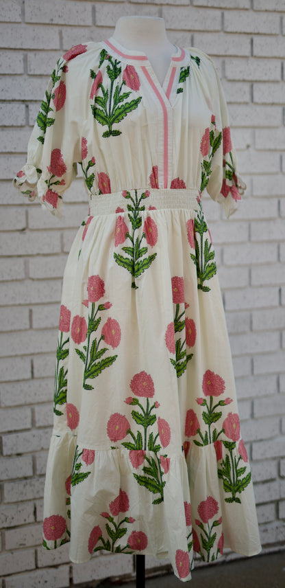 FLORAL SMOCKED MIDI DRESS