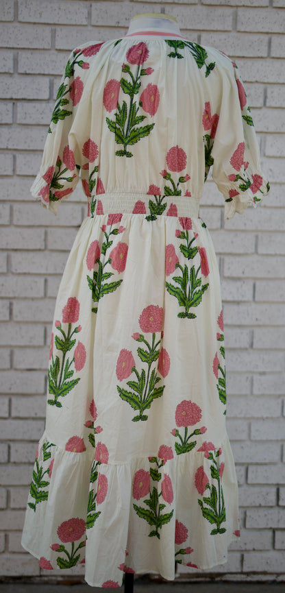 FLORAL SMOCKED MIDI DRESS