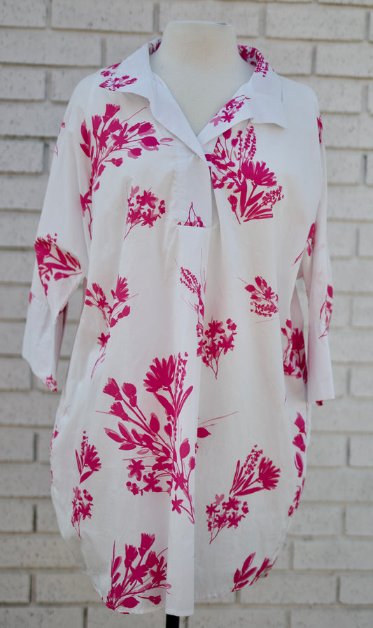PINK FLORAL HALF SLEEVE MINI DRESS