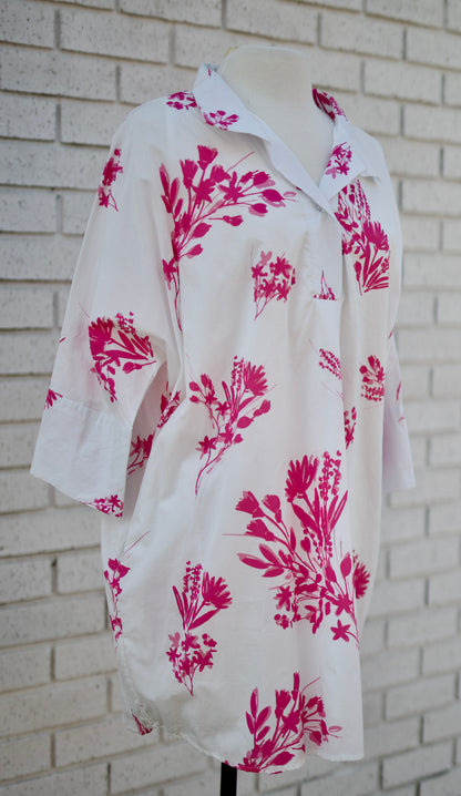 PINK FLORAL HALF SLEEVE MINI DRESS