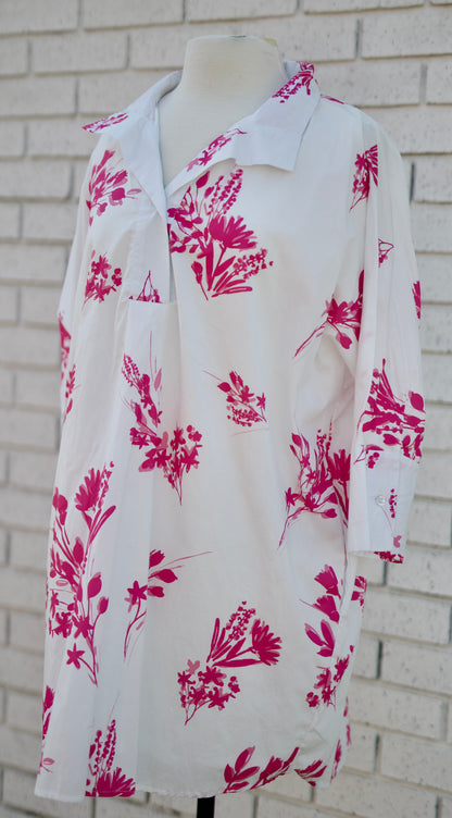 PINK FLORAL HALF SLEEVE MINI DRESS