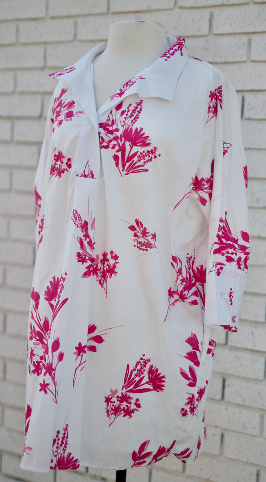 PINK FLORAL HALF SLEEVE MINI DRESS