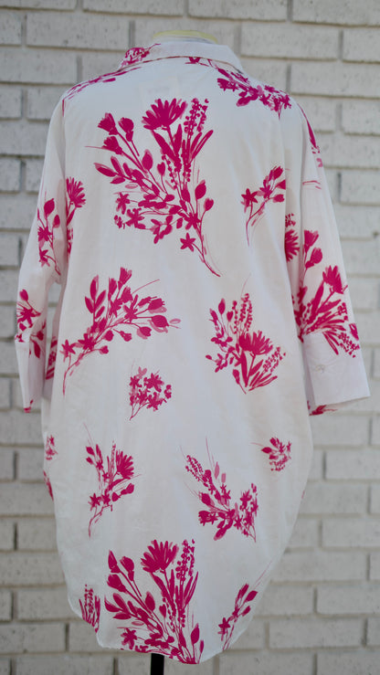 PINK FLORAL HALF SLEEVE MINI DRESS