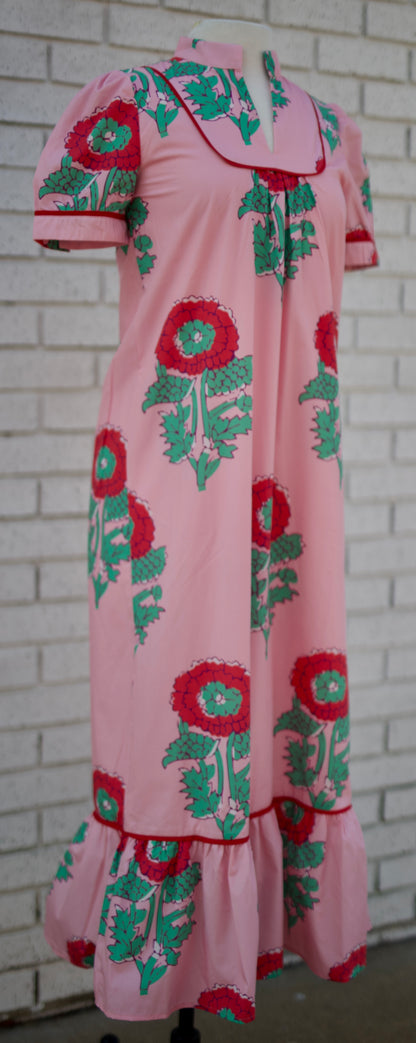PINK MAXI DRESS WITH RED FLORAL