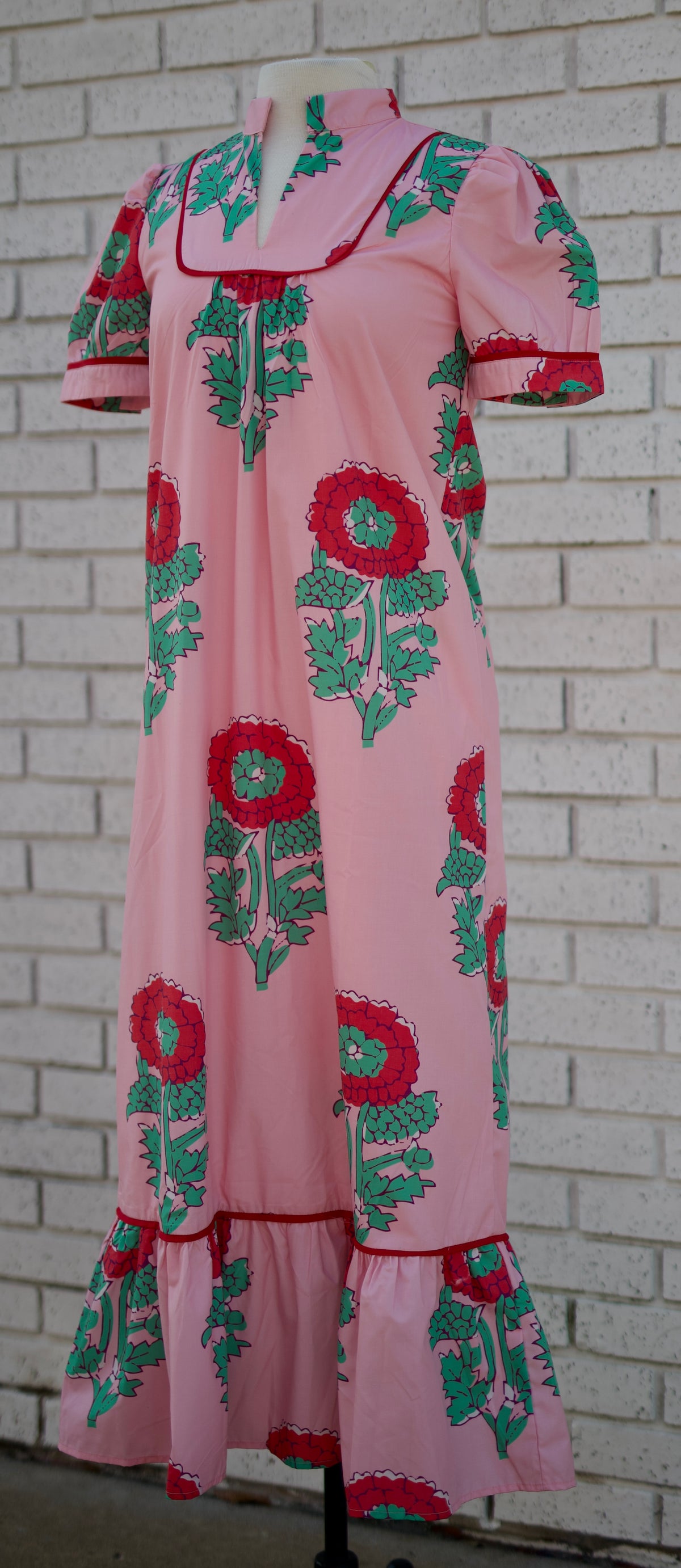 PINK MAXI DRESS WITH RED FLORAL