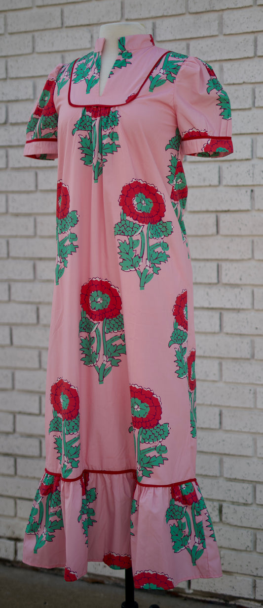 PINK MAXI DRESS WITH RED FLORAL