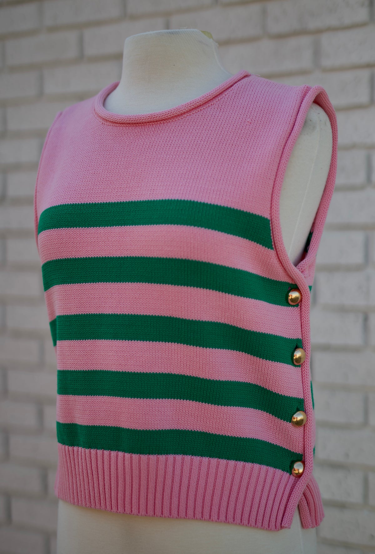 PINK & GREEN STRIPED SHORT SLEEVED SWEATER