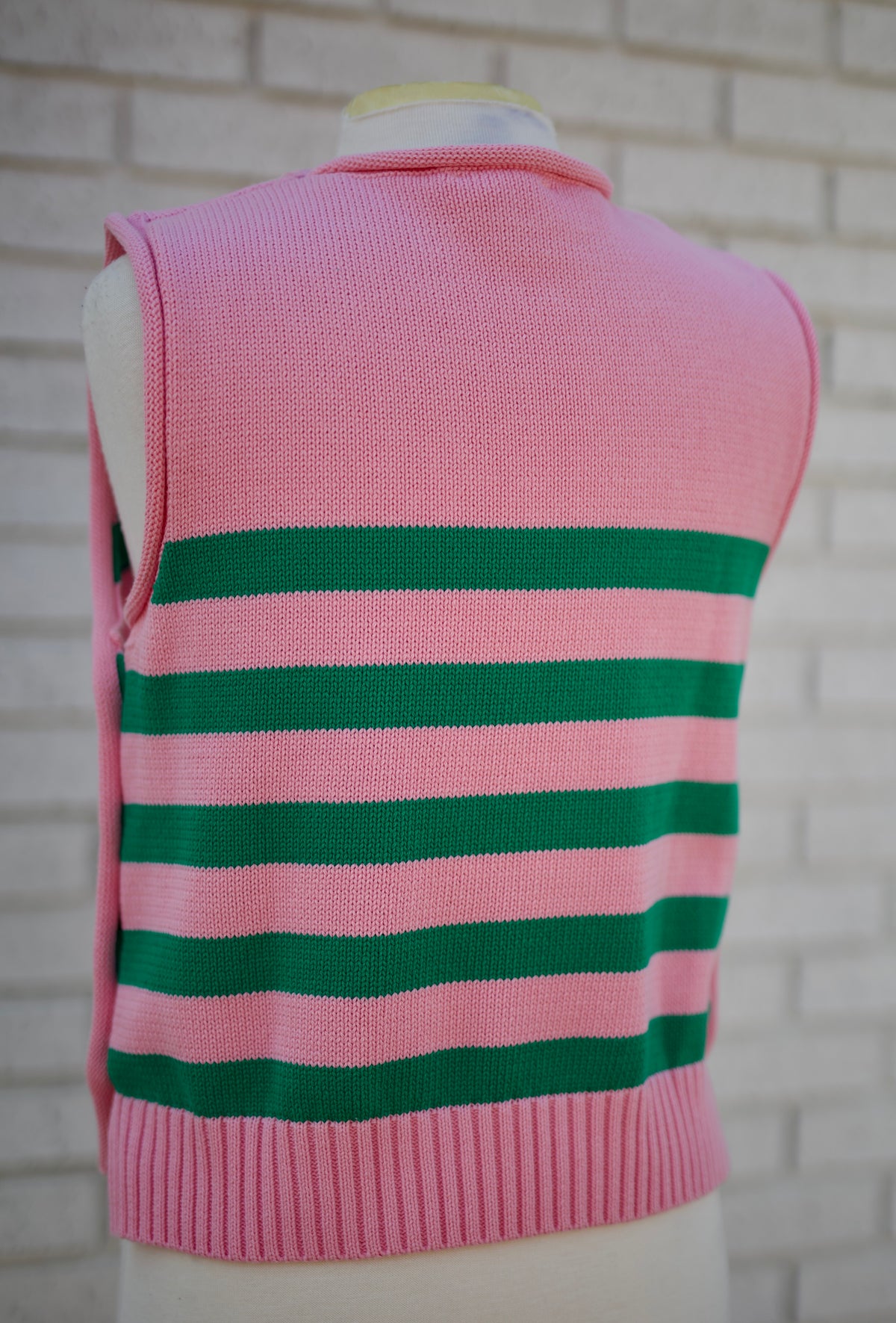 PINK & GREEN STRIPED SHORT SLEEVED SWEATER