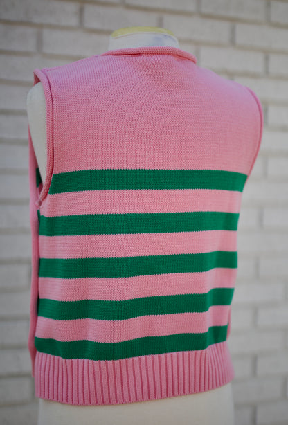 PINK & GREEN STRIPED SHORT SLEEVED SWEATER