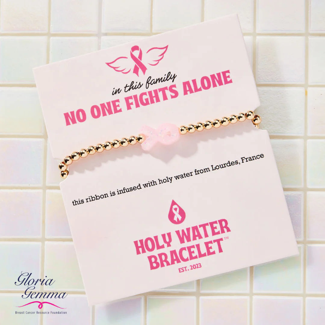 Holy Water Pink Ribbon Awareness Bracelet - Gold