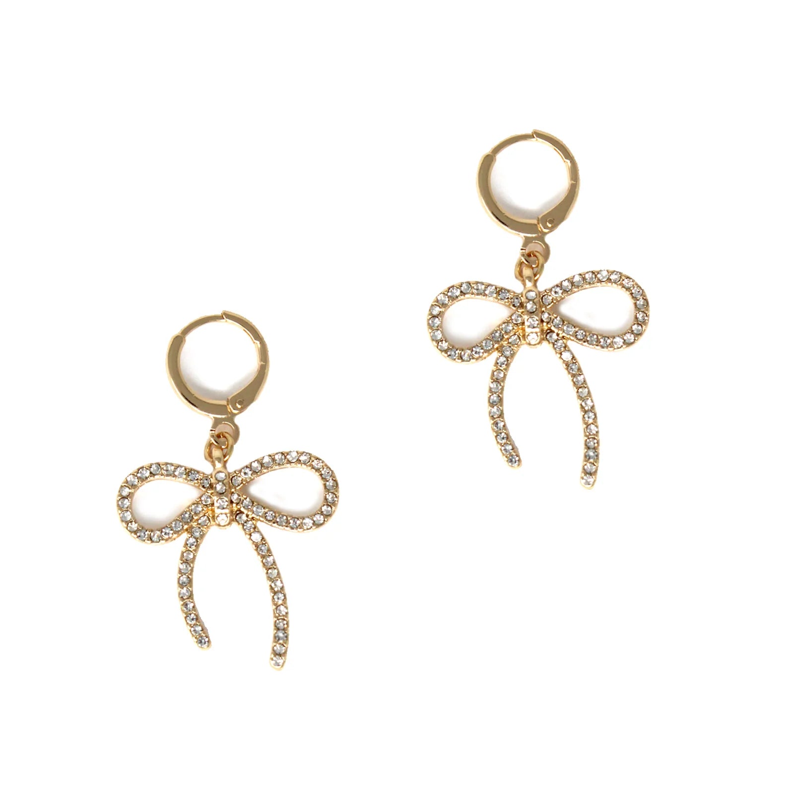 Gold Huggie Hoop with Rhinestone Bow Earring