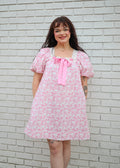 PINK FLORAL PRINT BUBBLE SLEEVE MINI DRESS