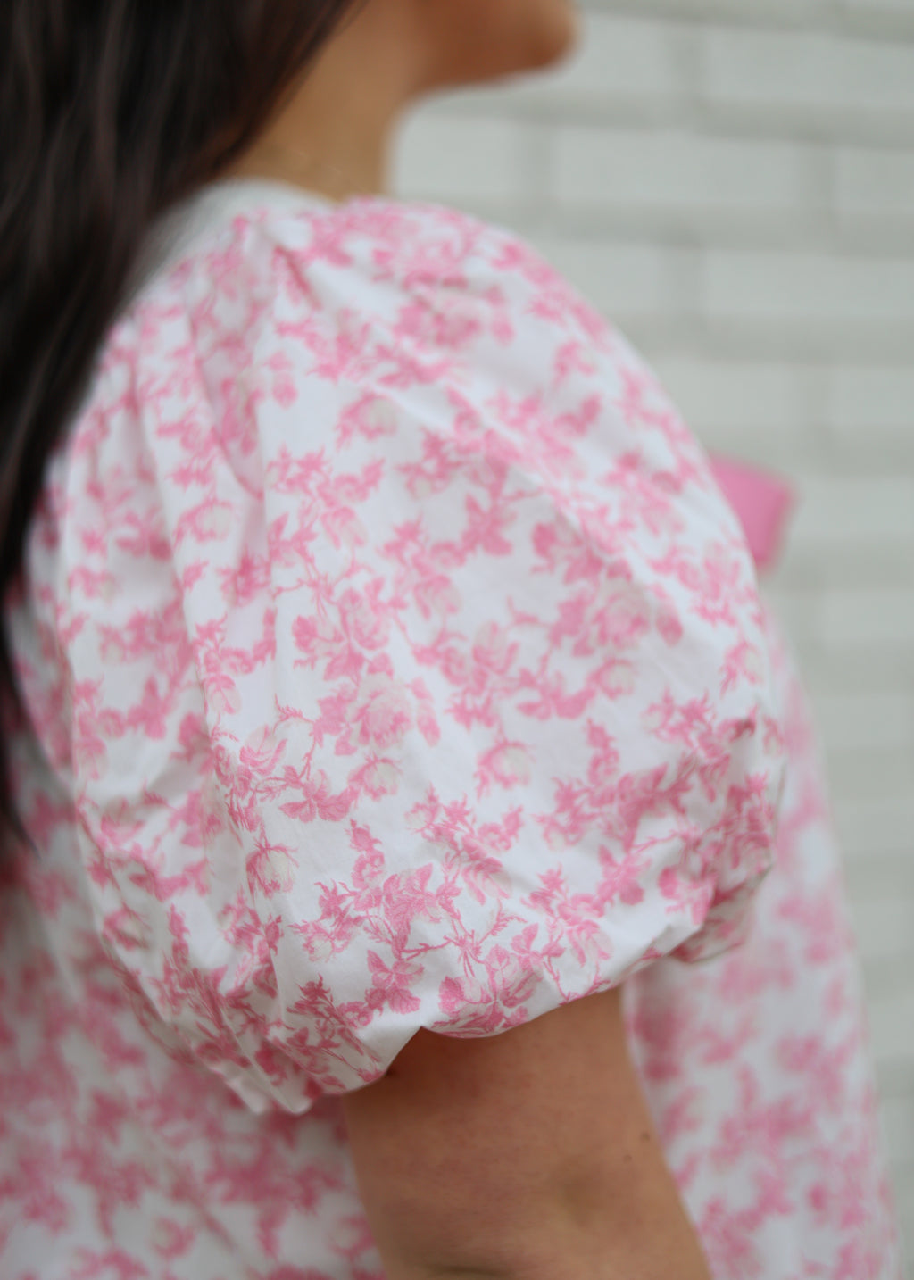 PINK FLORAL PRINT BUBBLE SLEEVE MINI DRESS