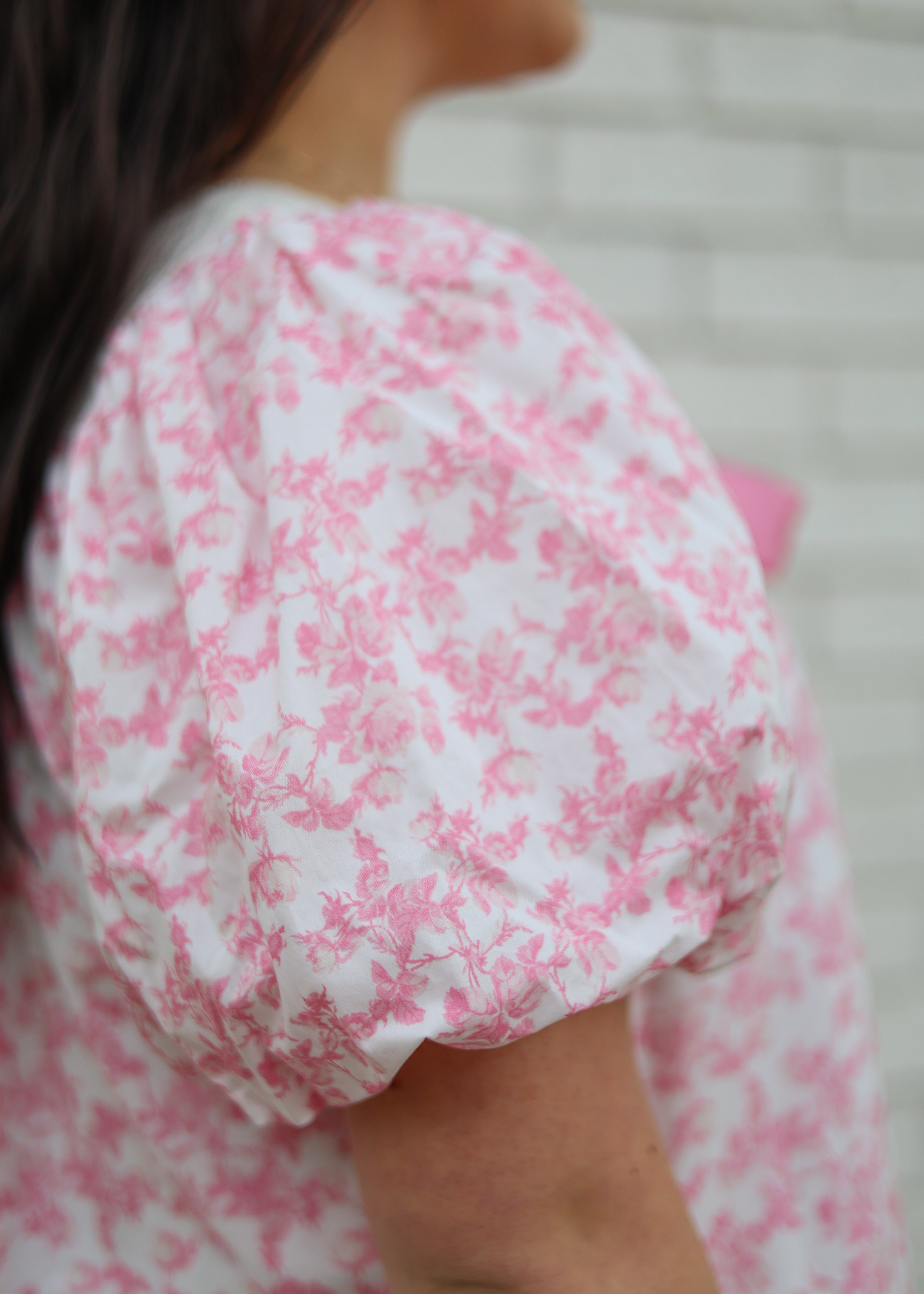 PINK FLORAL PRINT BUBBLE SLEEVE MINI DRESS