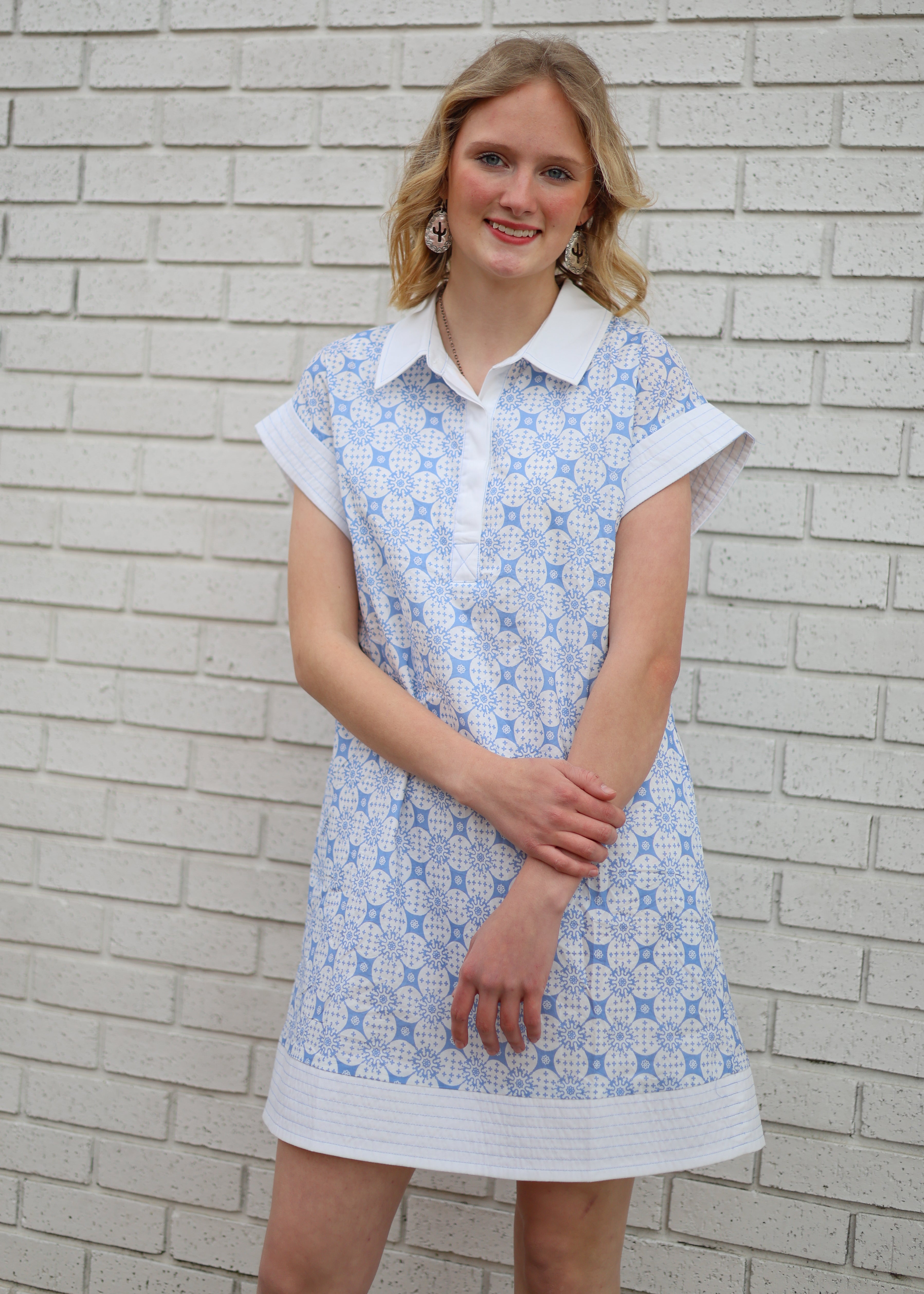 CHAMBRAY DRESS W/STRIPE TRIM