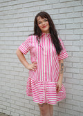 PINK SHORT SLEEVE STRIPED DRESS