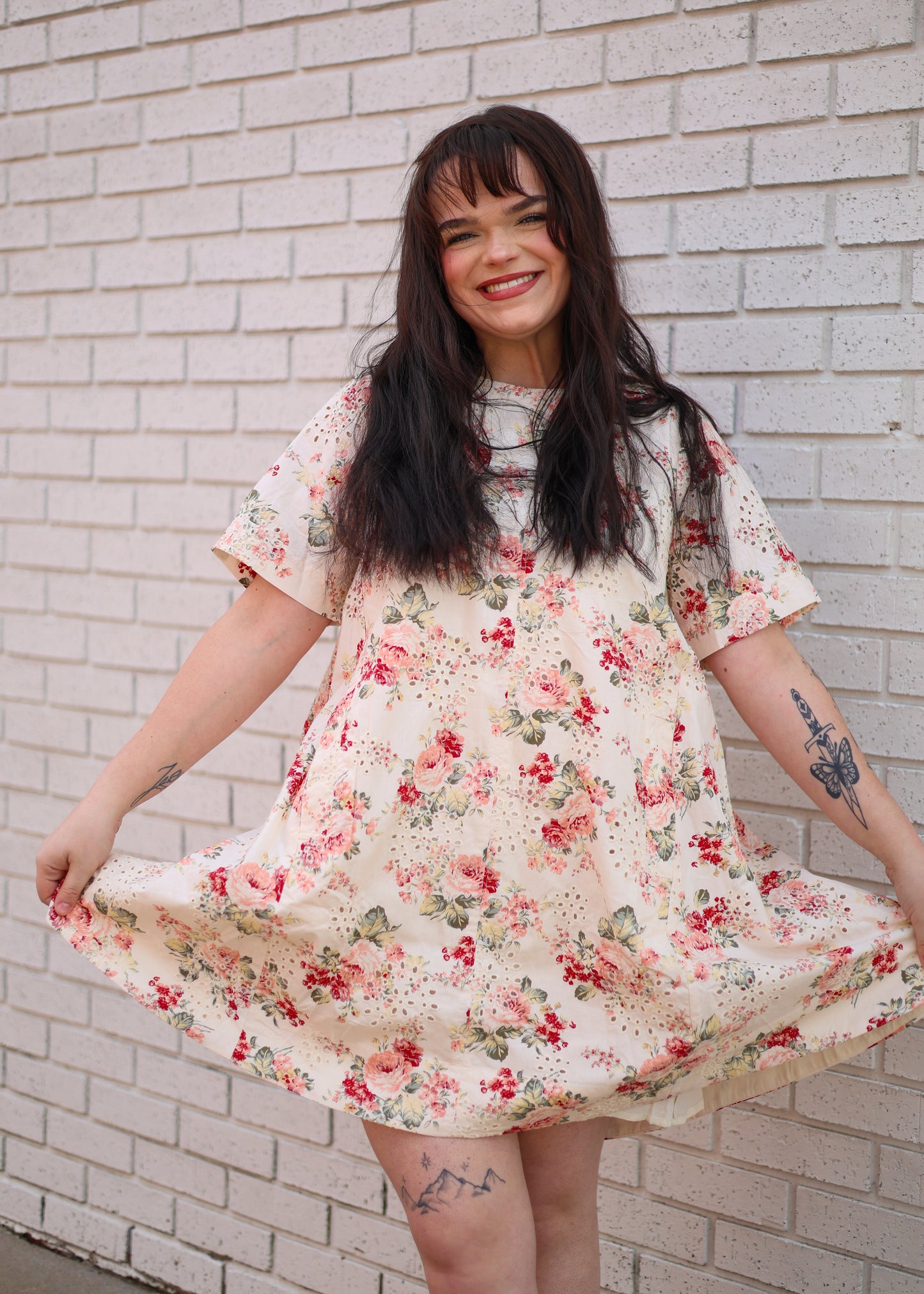 CREAM EYELET FLORAL DRESS