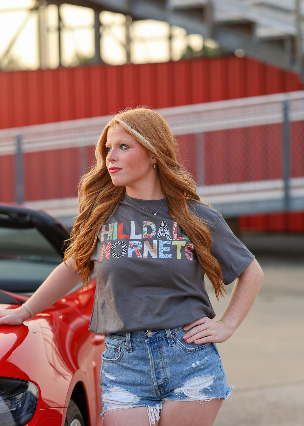 Hilldale Hornets Quilted Pattern Letters Tee
