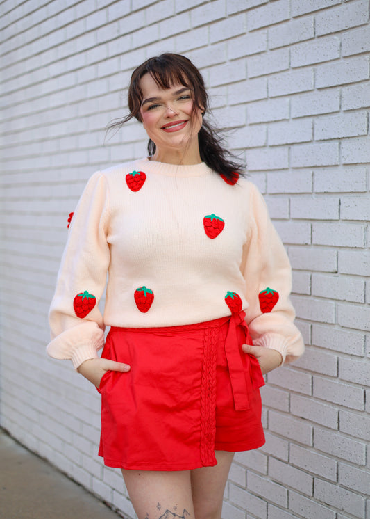 PINK SWEATER W/3D STRAWBERRIES