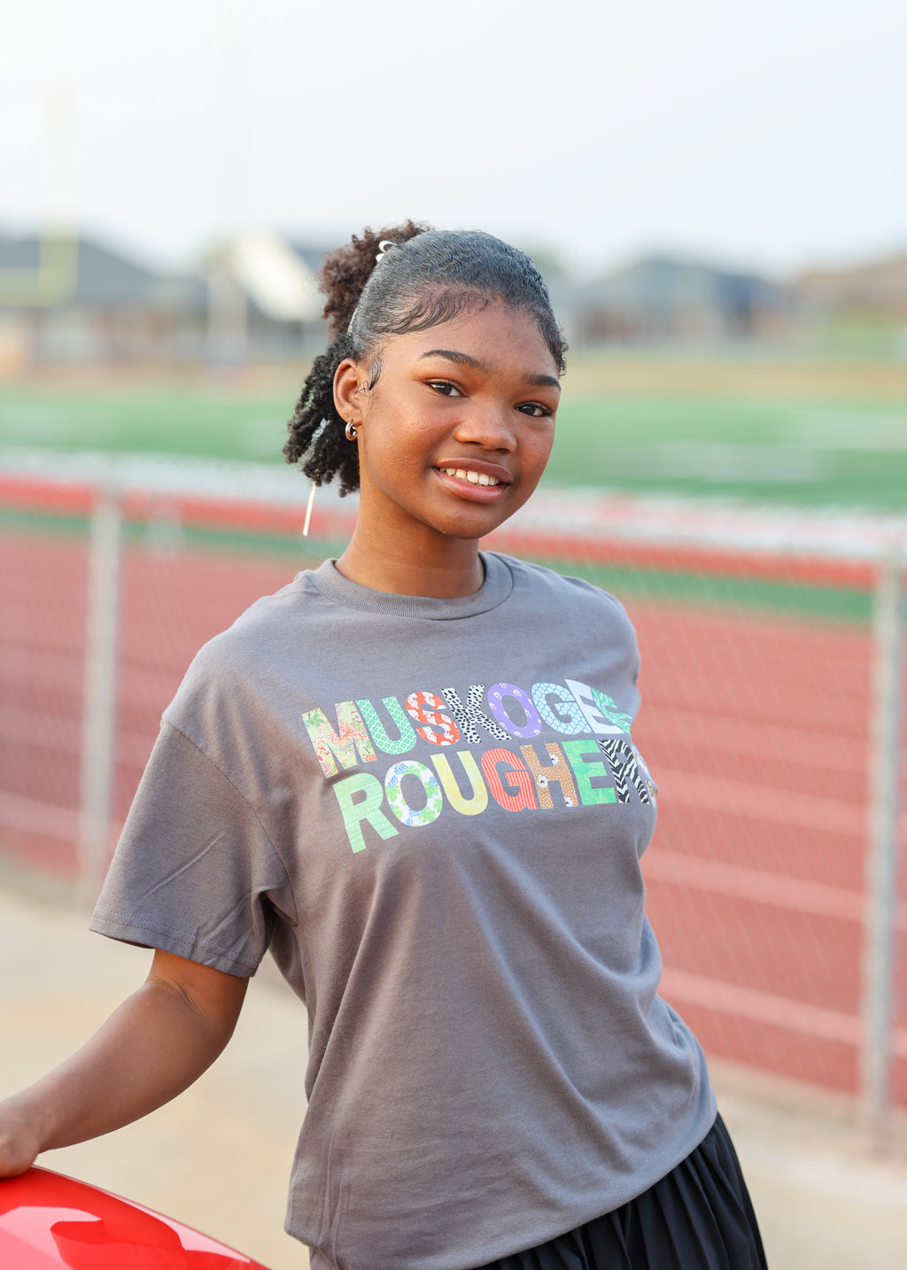Muskogee Roughers Quilted Pattern Letters Tee
