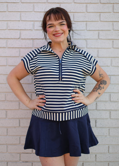 NAVY STRIPE TOP & SKIRT 2PC SET