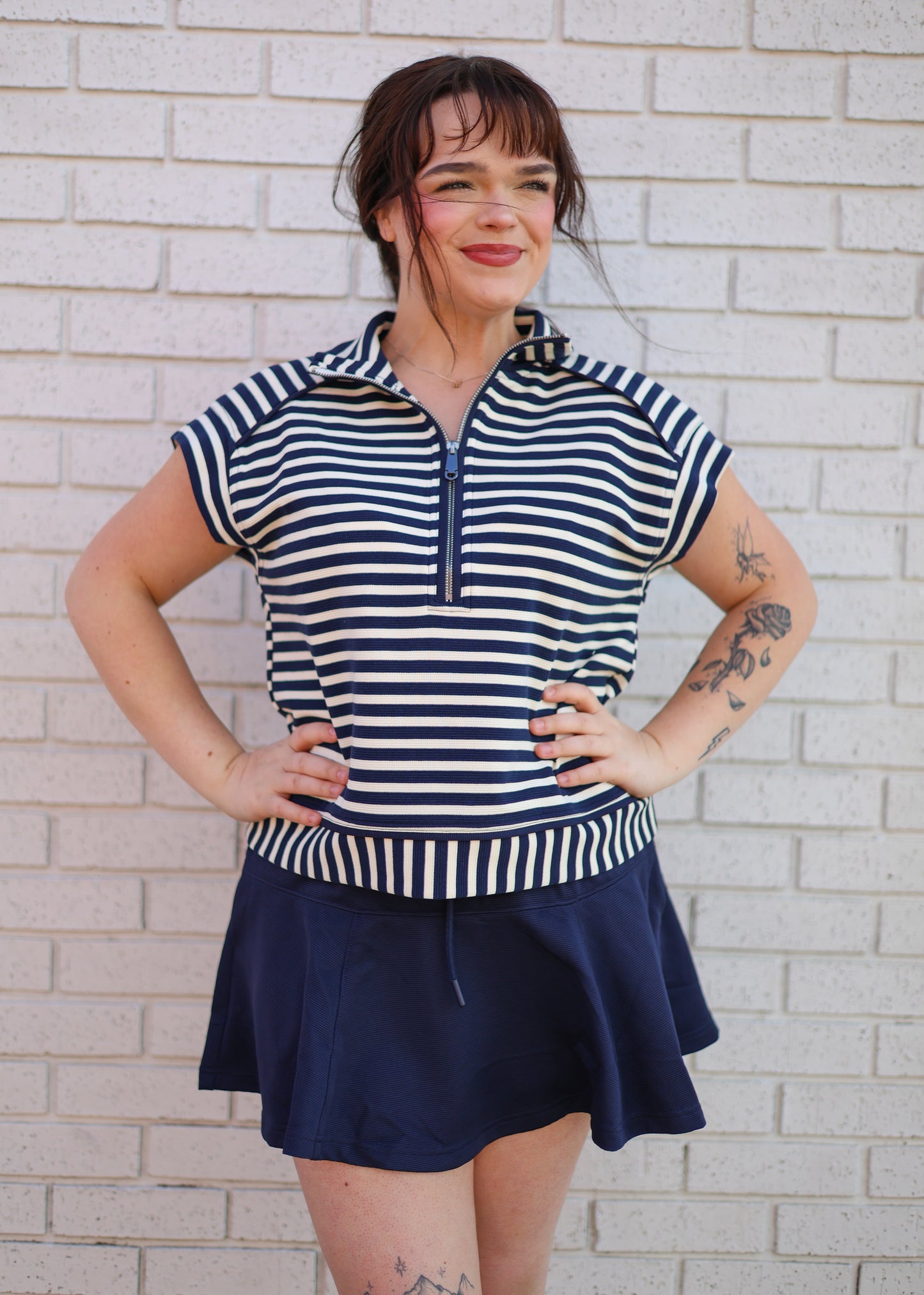 NAVY STRIPE TOP & SKIRT 2PC SET