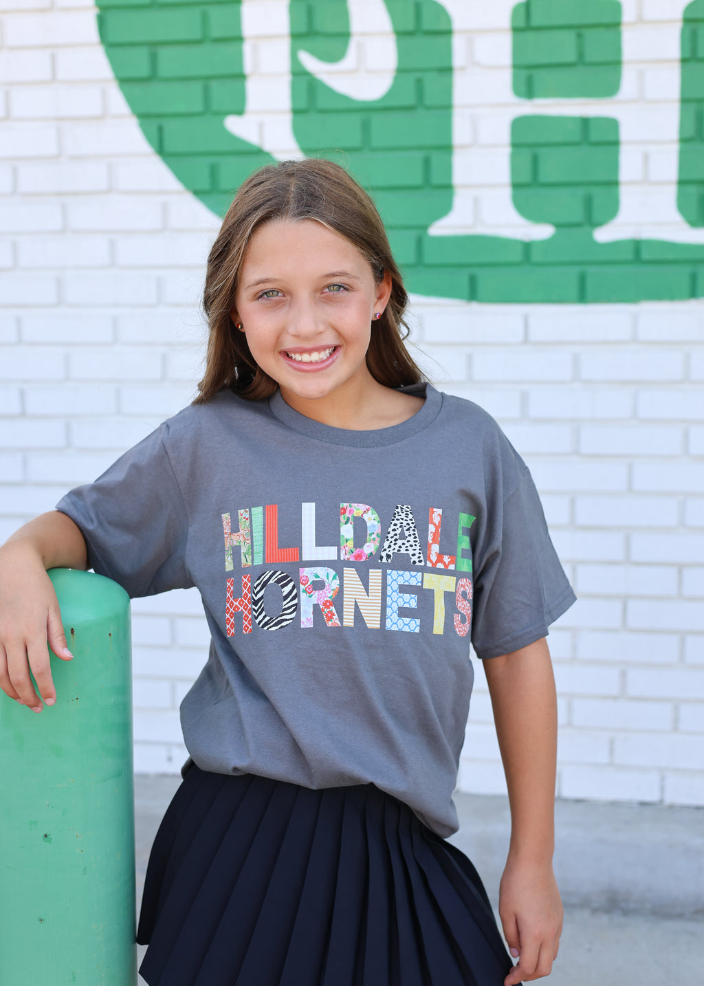 Hilldale Hornets Quilted Pattern Letters Tee