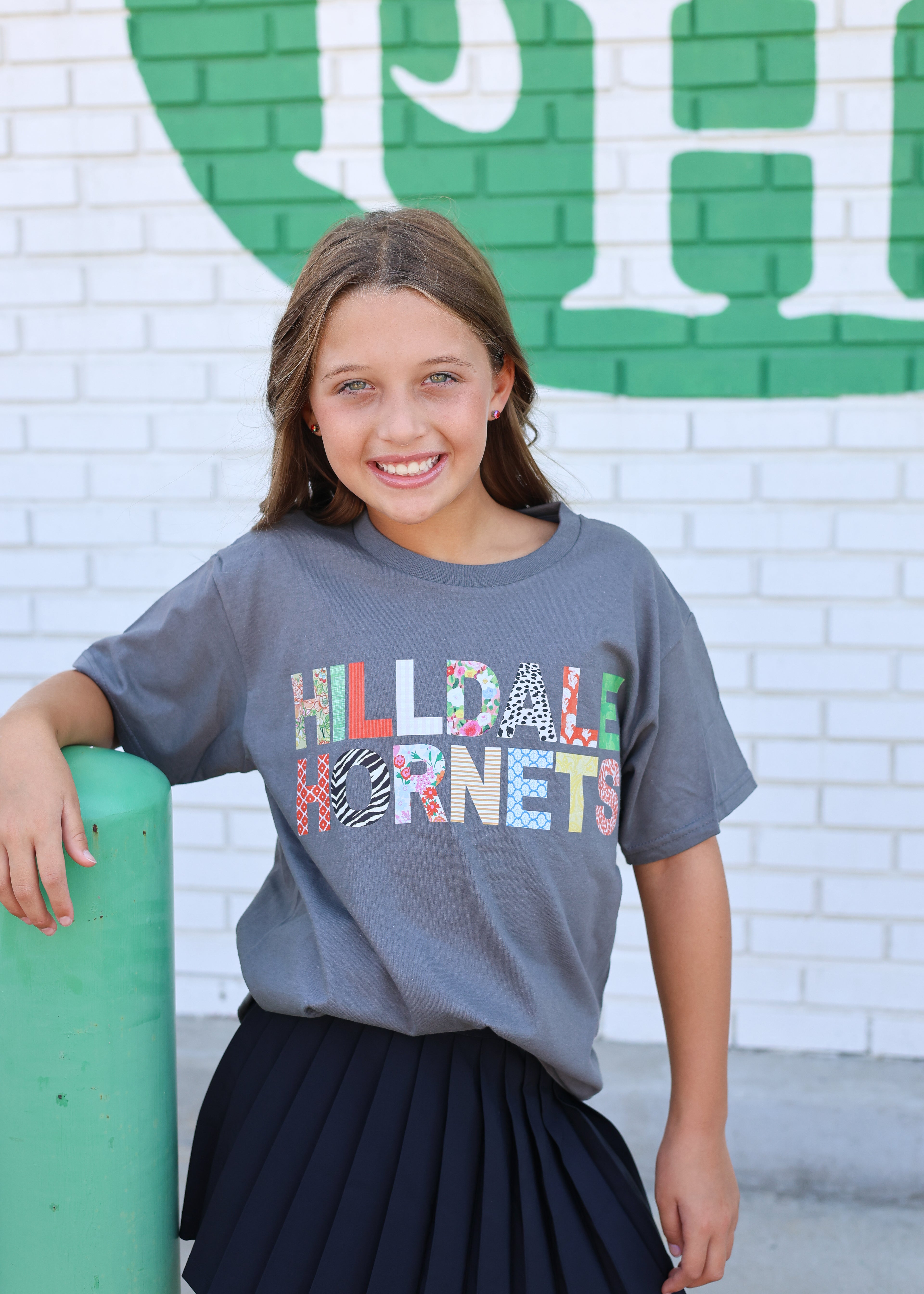 Hilldale Hornets Quilted Pattern Letters Tee