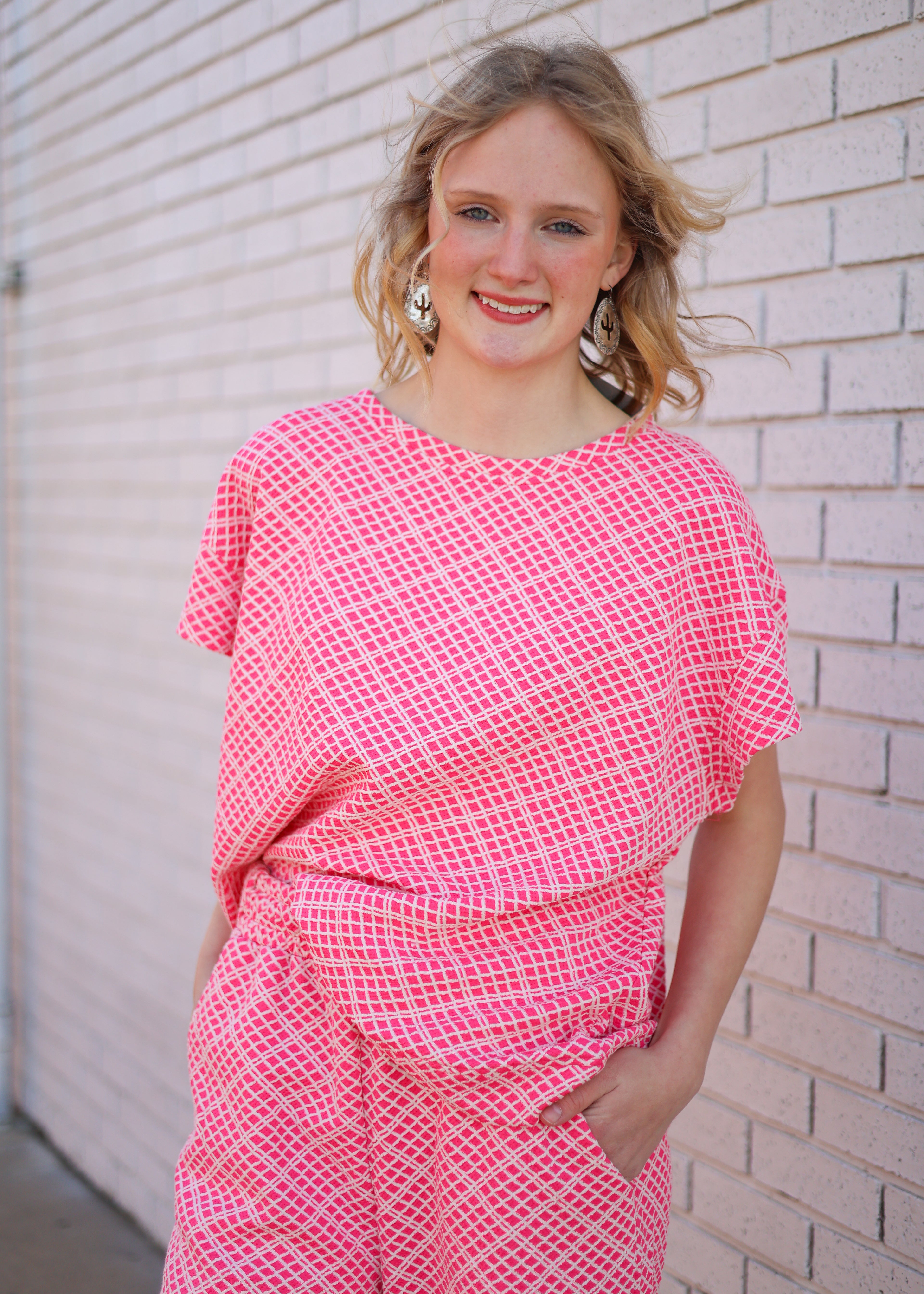 PINK & WHITE TEXTURED 2PC PANT SET