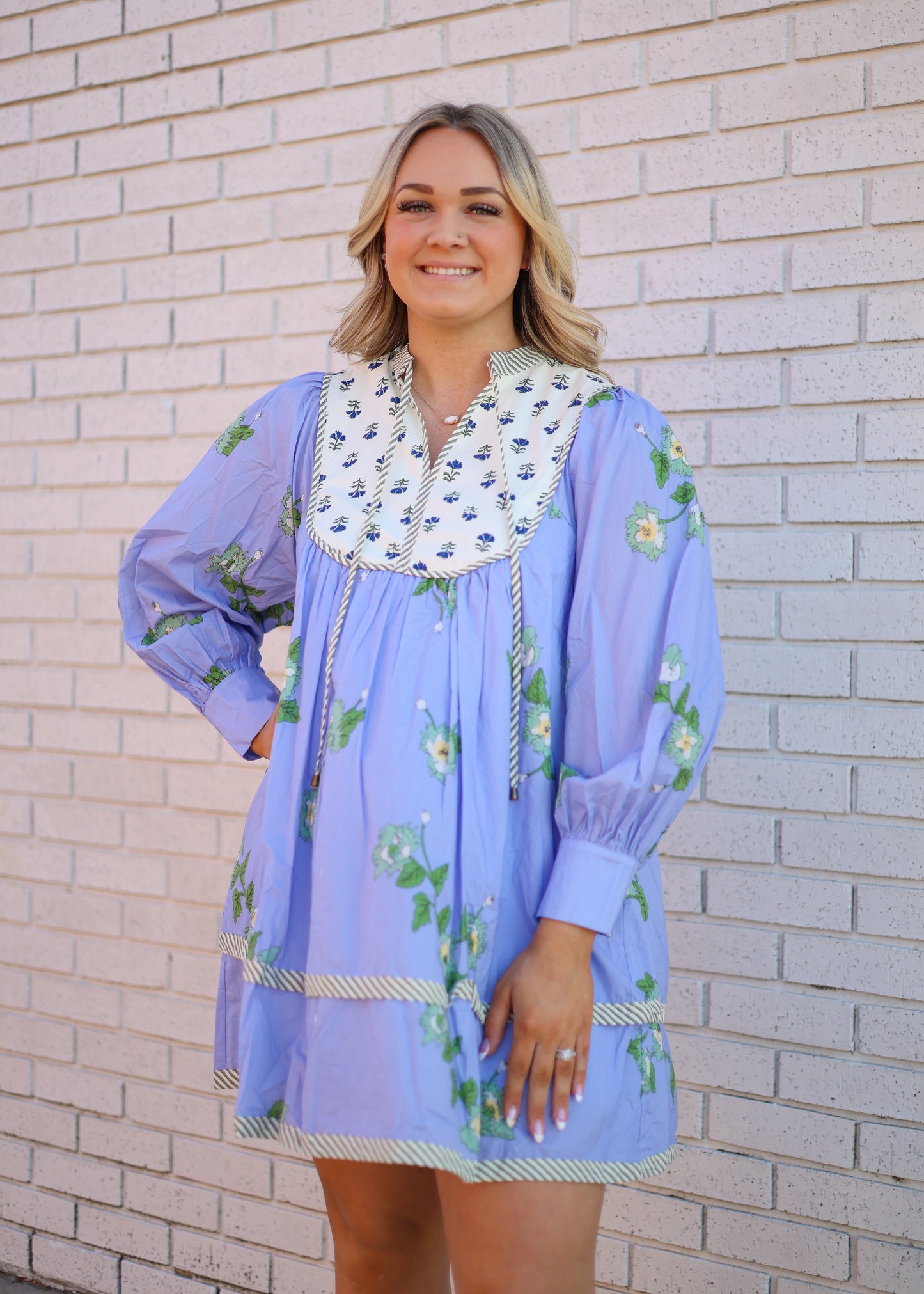 BLUE DOUBLE FLORAL PATTERN DRESS