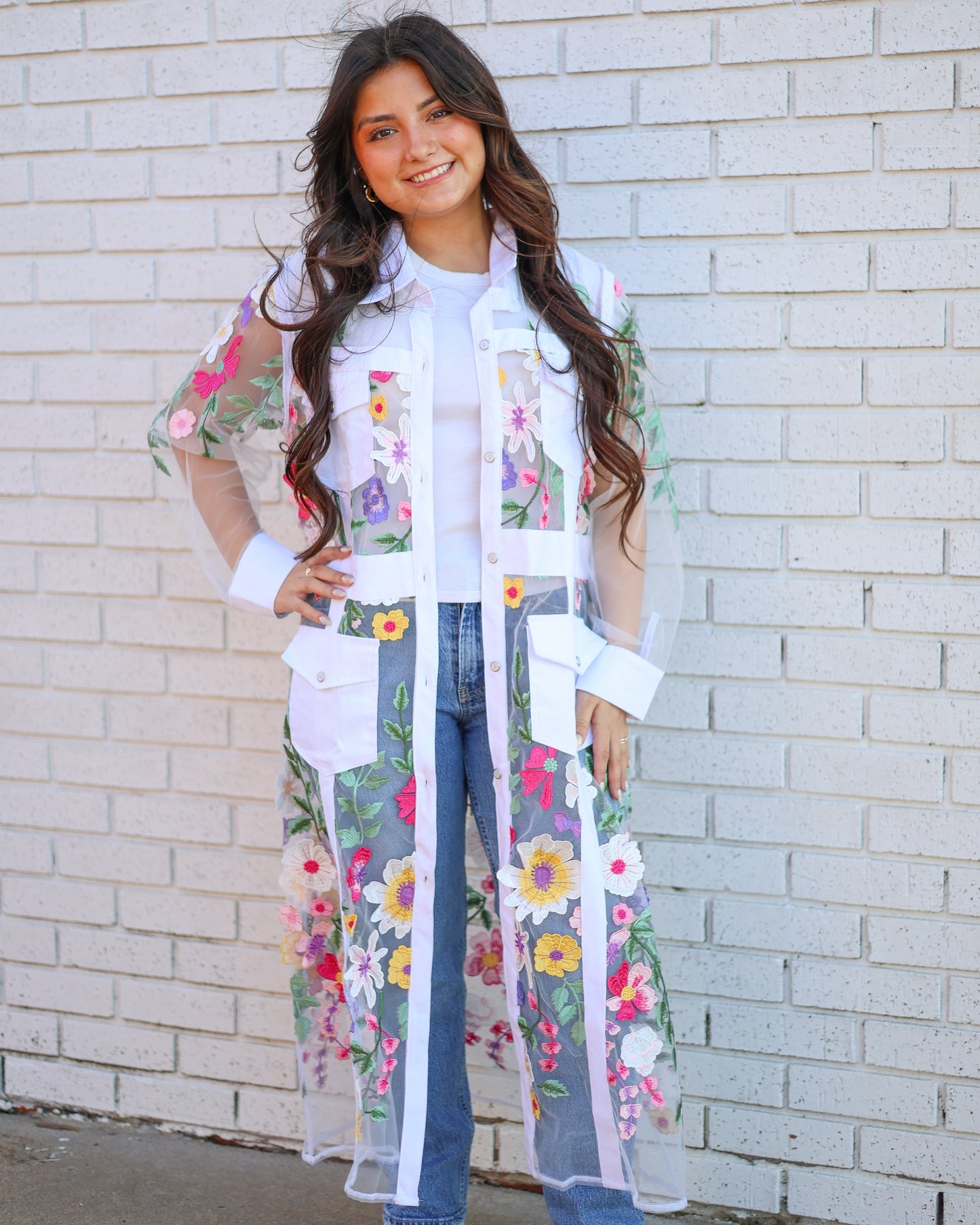 WHITE DIVINE FLORAL LONG JACKET