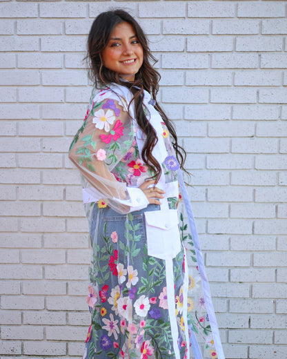 WHITE DIVINE FLORAL LONG JACKET