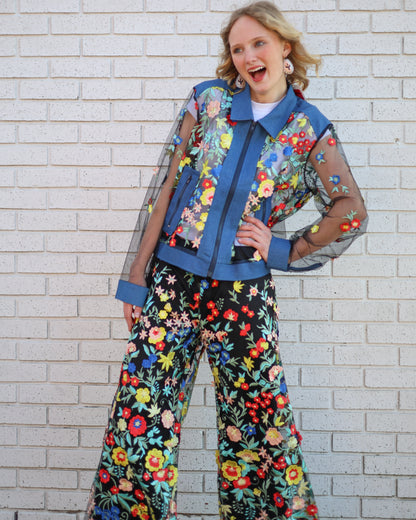 BLUE FLORAL BLISS 2PC JACKET & PANT SET