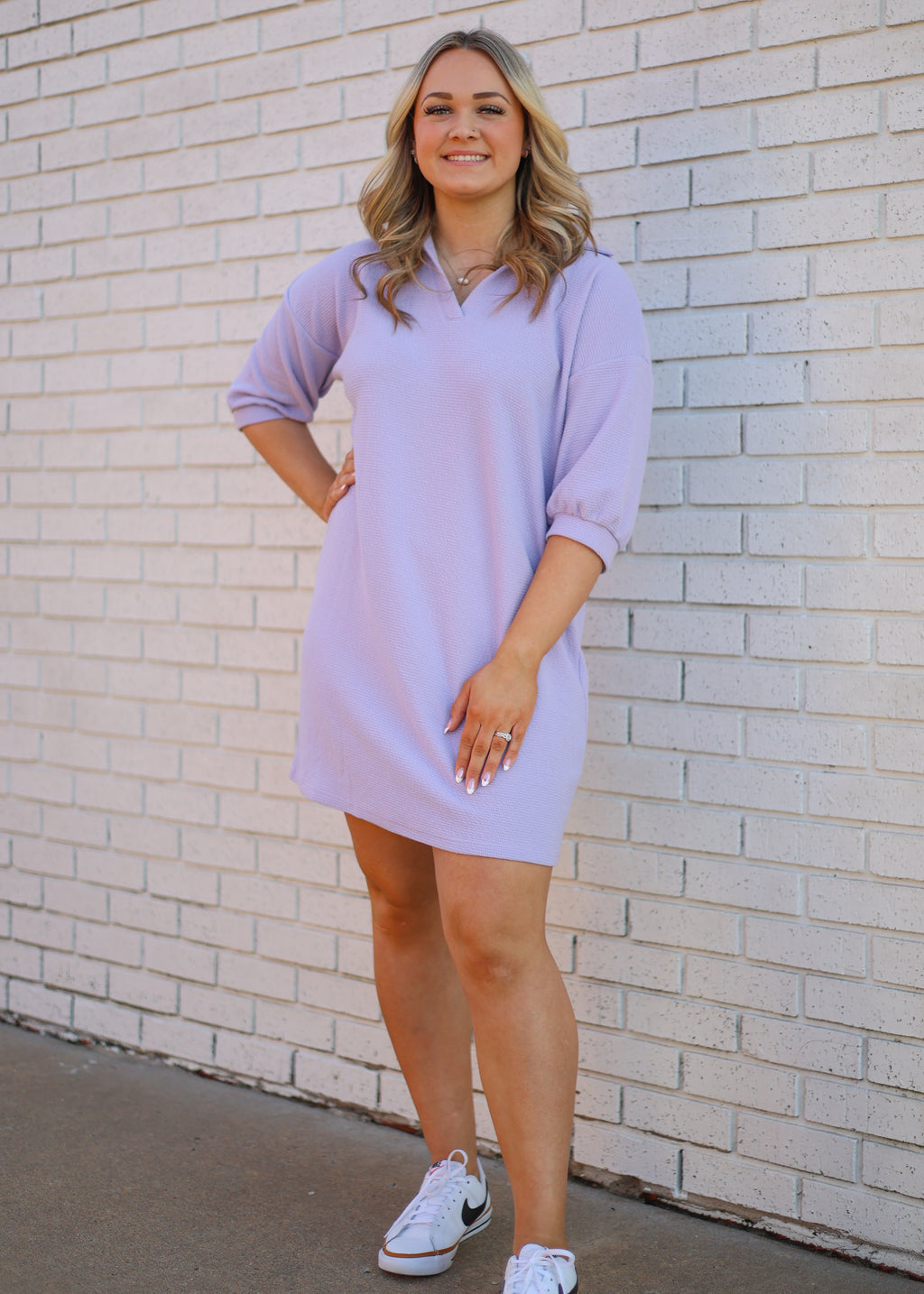 LAVENDER COLLARED PREPPY 1/2 SLEEVE DRESS