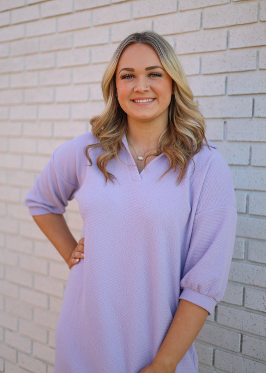 LAVENDER COLLARED PREPPY 1/2 SLEEVE DRESS