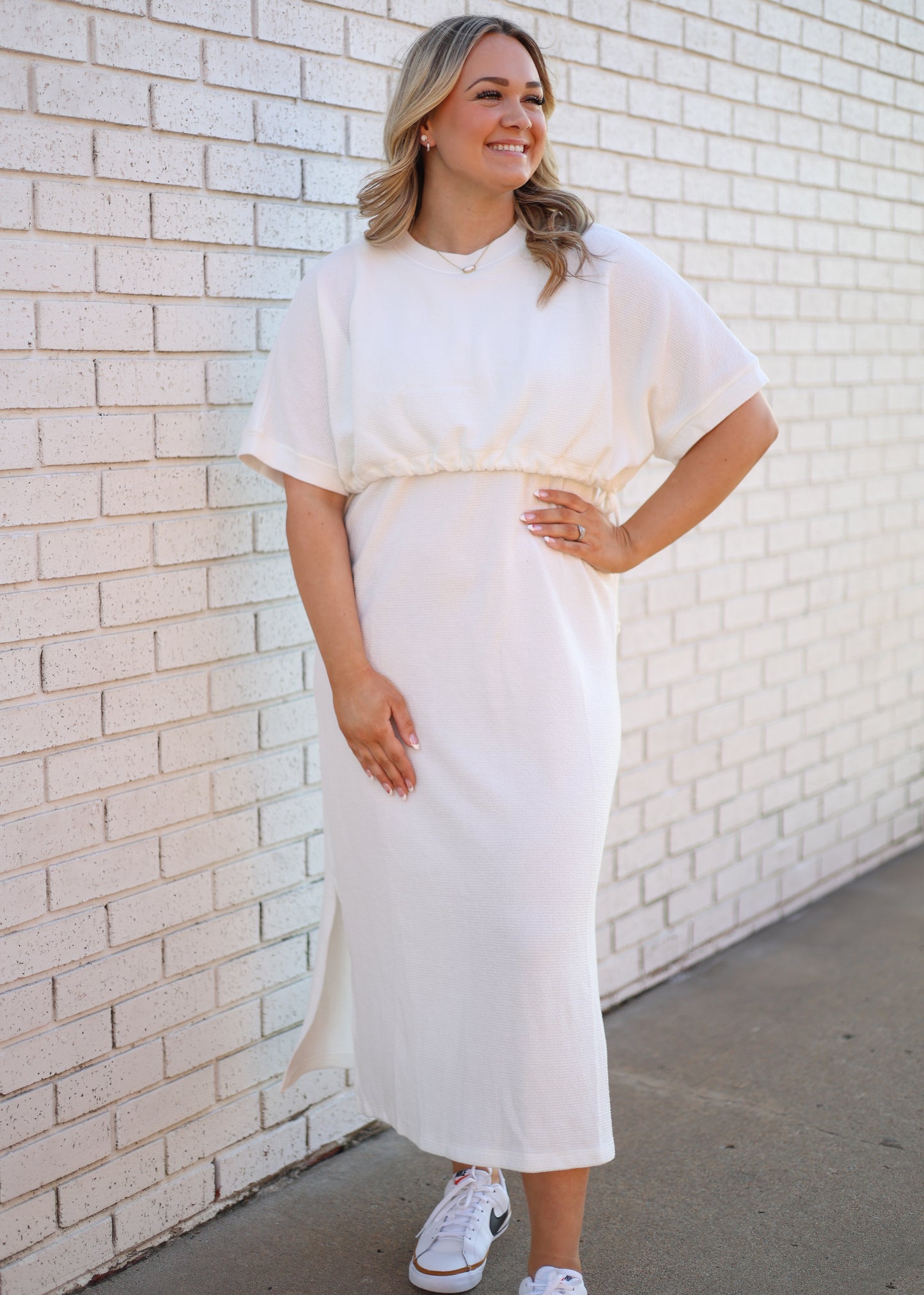 ROUND NECK KNIT TIE AT SIDES MAXI DRESS