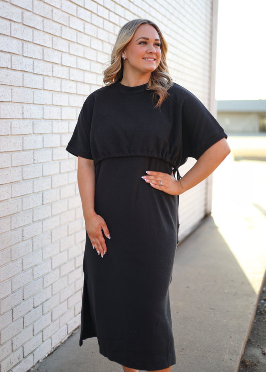 ROUND NECK KNIT TIE AT SIDES MAXI DRESS