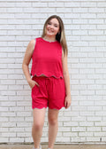 SCARLET 2PC SHORT SET WITH SCALLOP EDGE ACCENT
