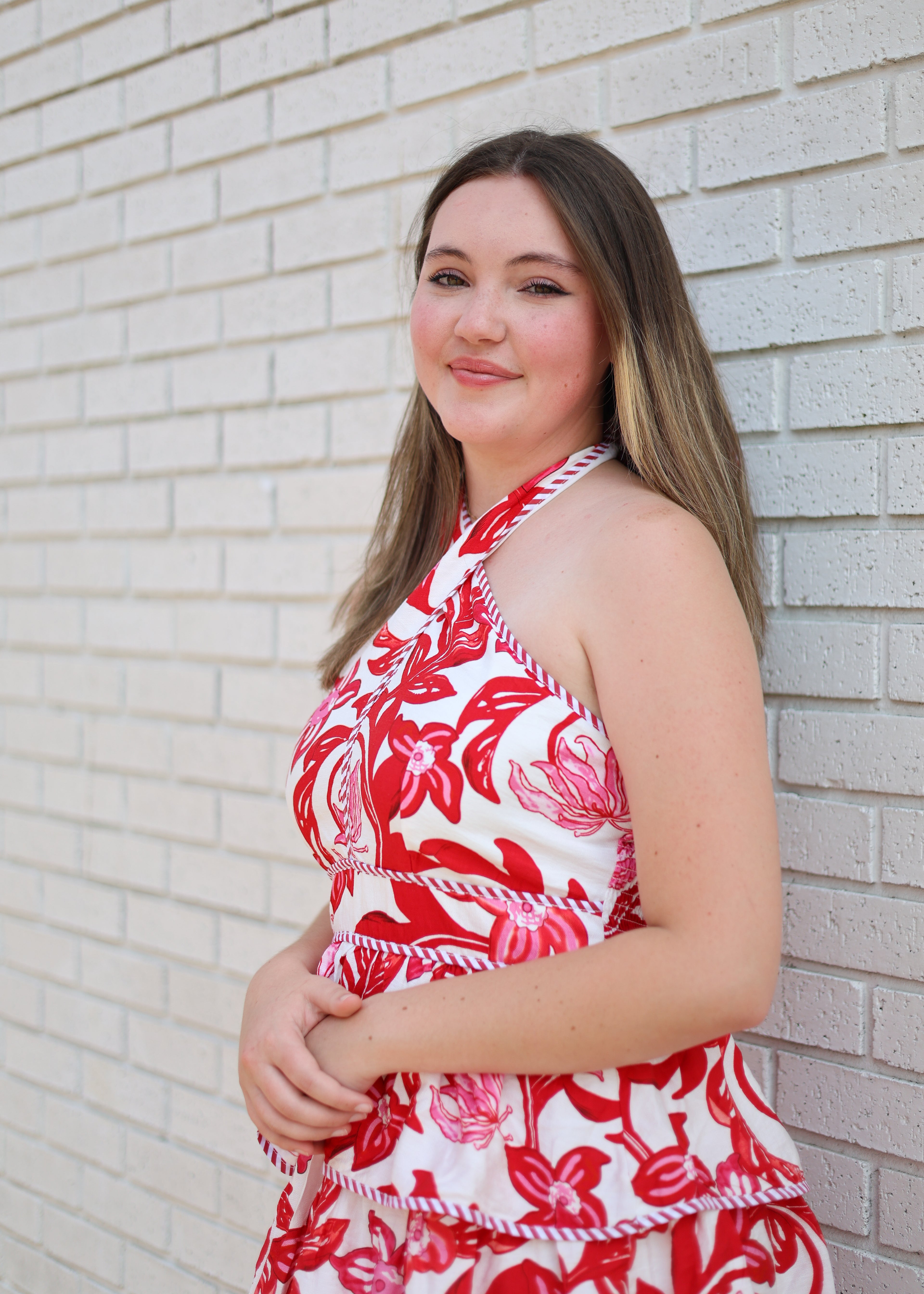 RED PAISLEY PRINT TIERED BOW TIE HALTER MIDI DRESS