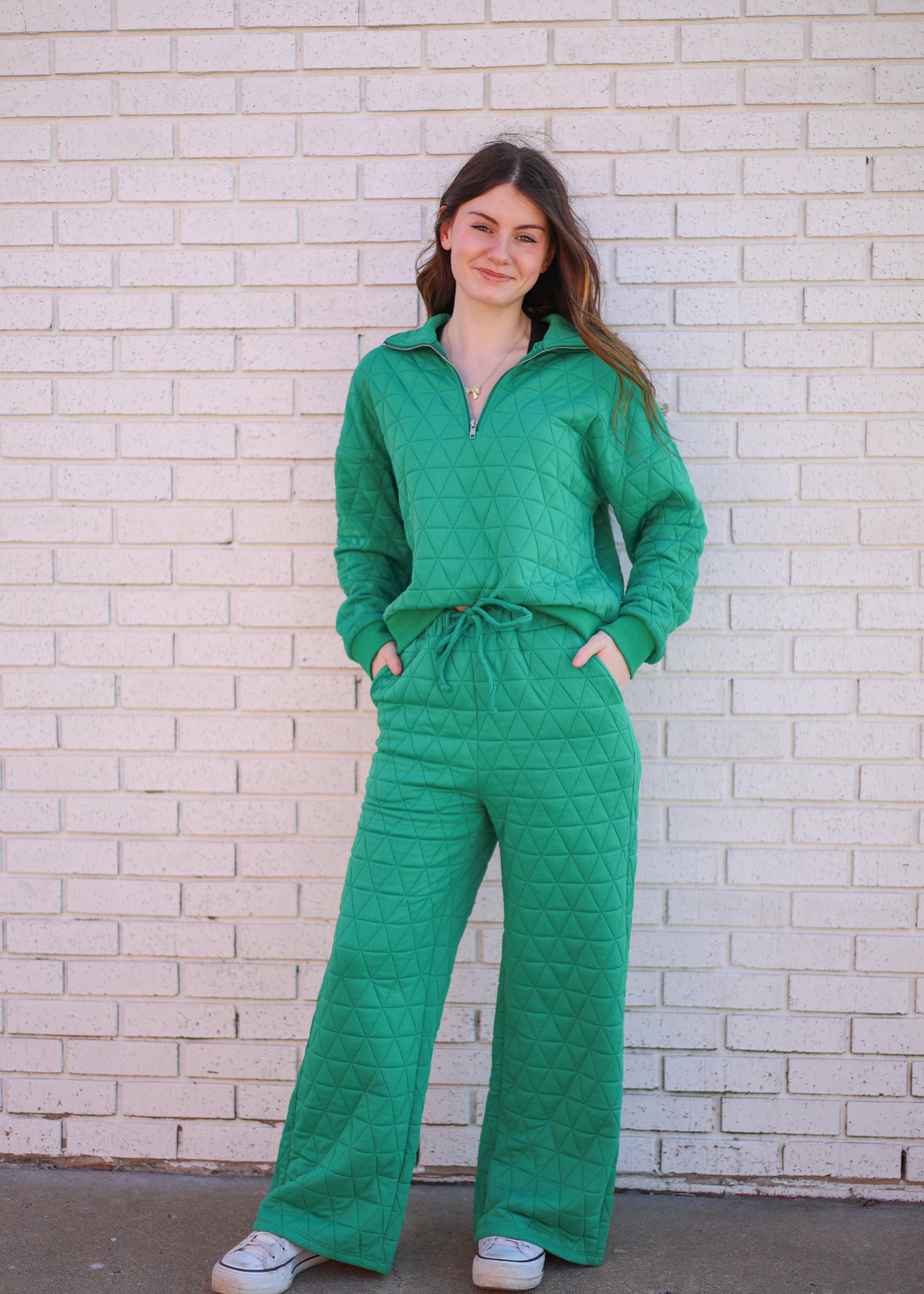 GREEN TEXTURED 2PC PANT SET