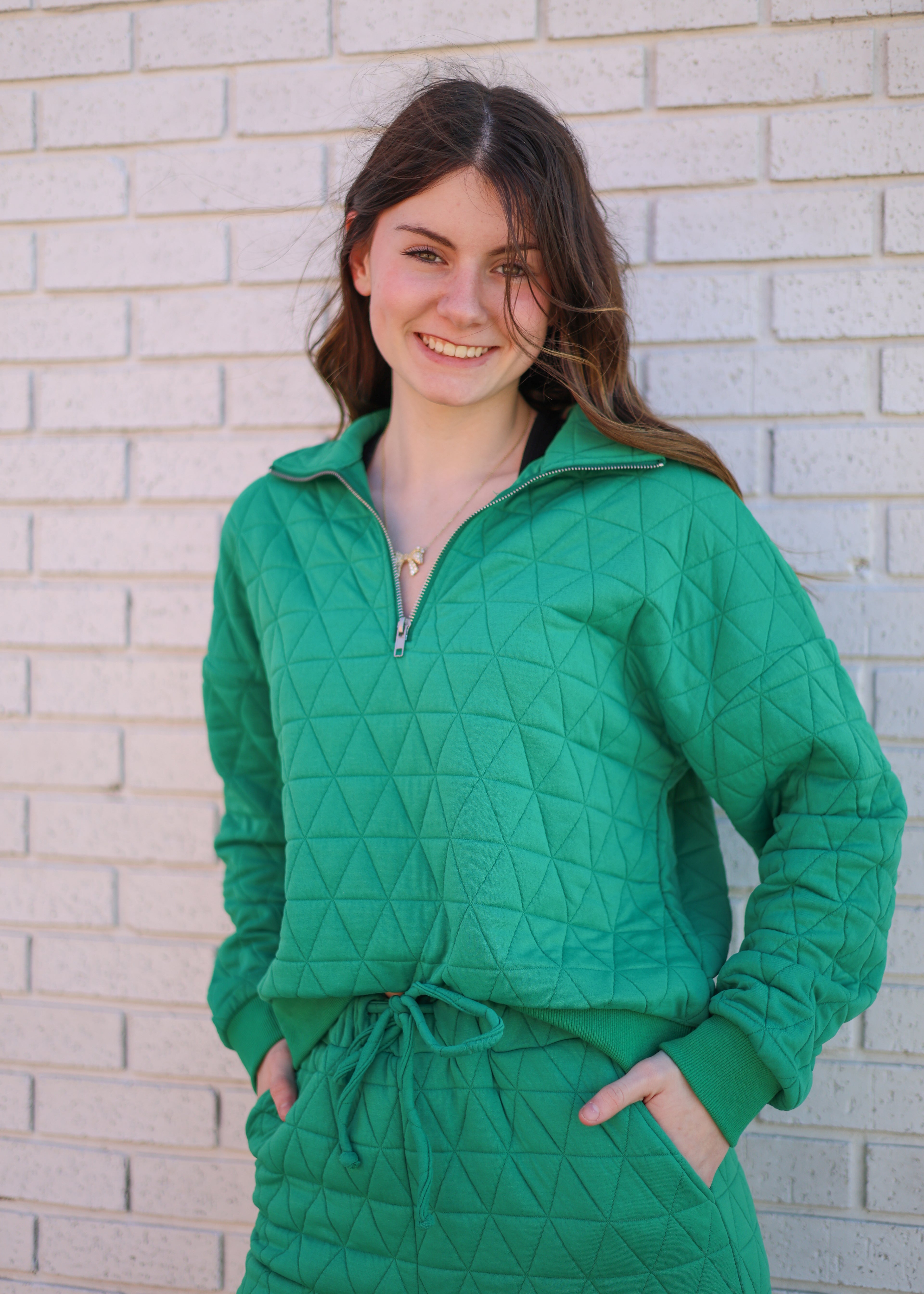 GREEN TEXTURED 2PC PANT SET