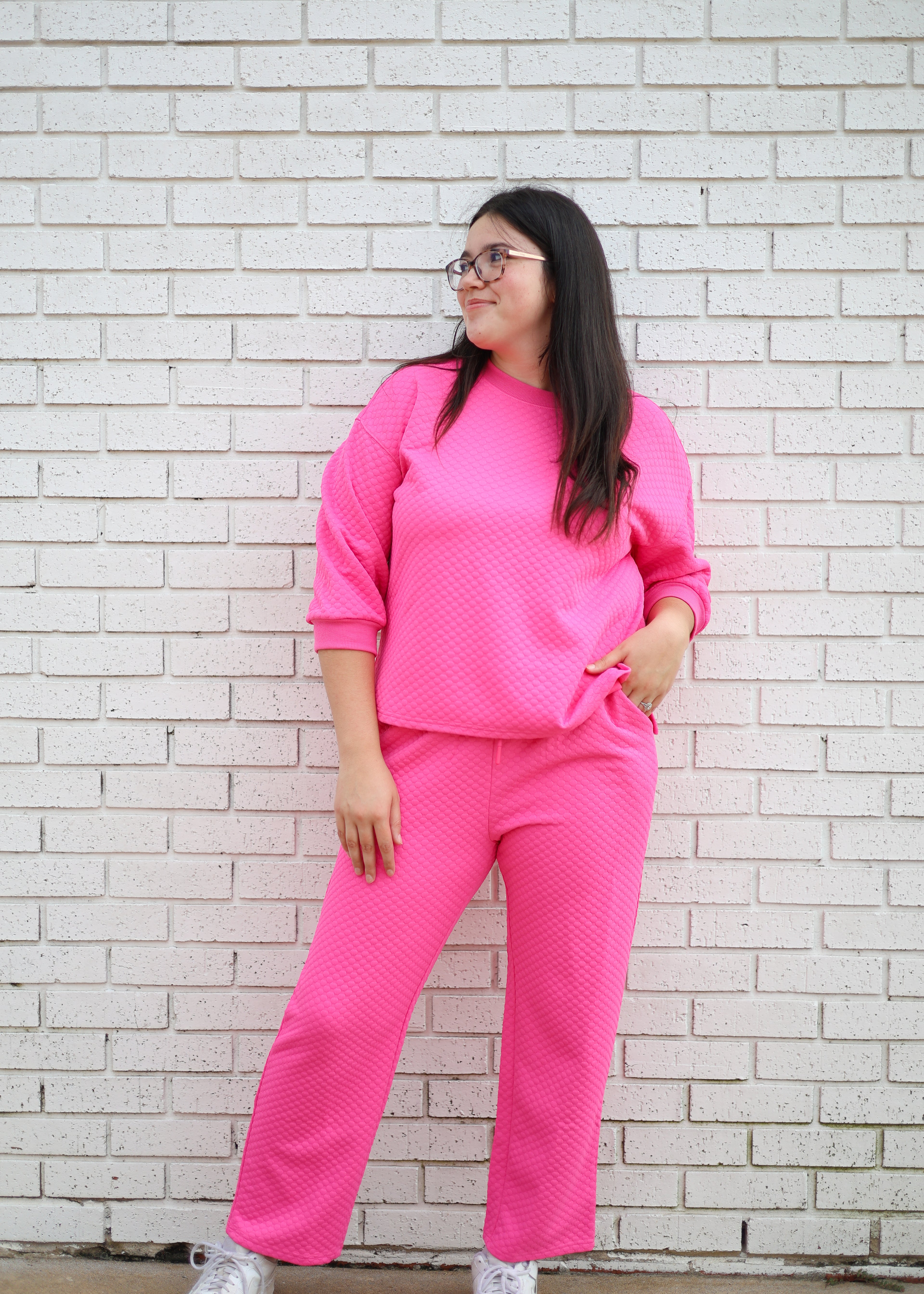 HOT PINK TEXTURED 2PC PANT SET