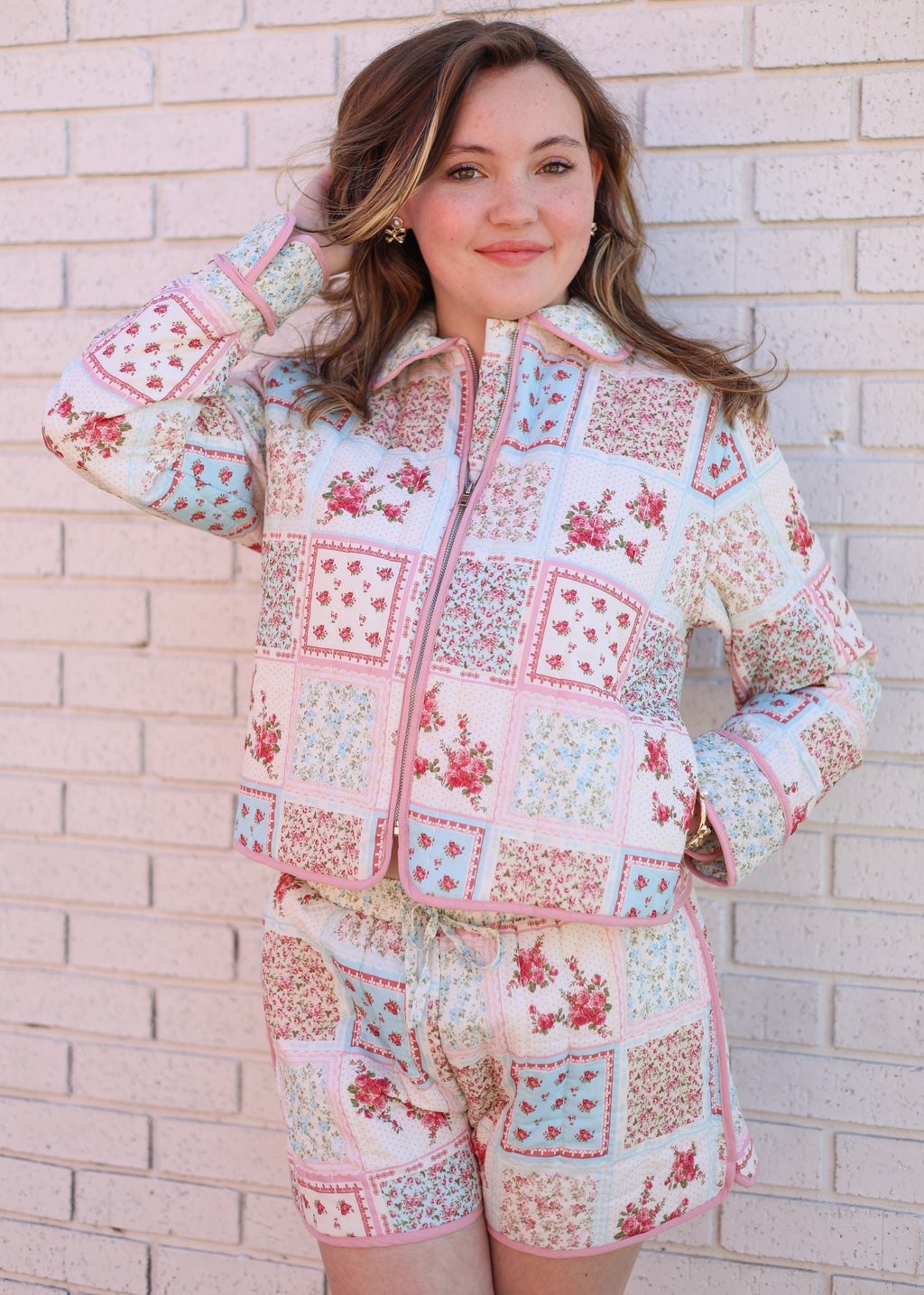 PATCHWORK PRINT 2PC QUILTED SHORT SET