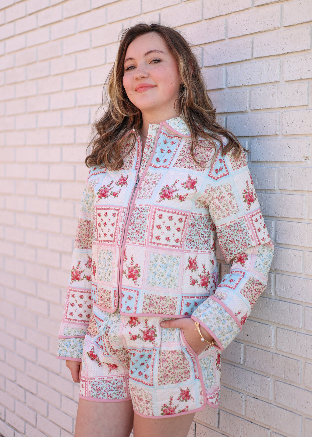 PATCHWORK PRINT 2PC QUILTED SHORT SET