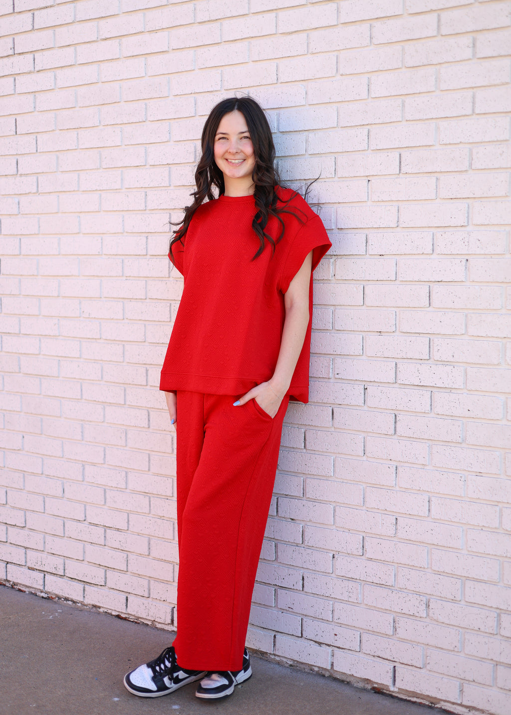 RED HEART TEXTURED 2PC PANT SET