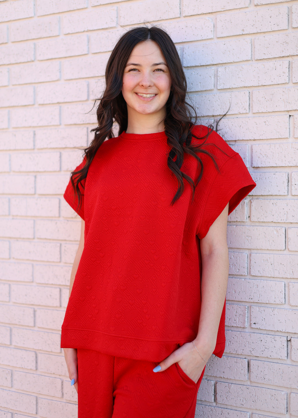 RED HEART TEXTURED 2PC PANT SET