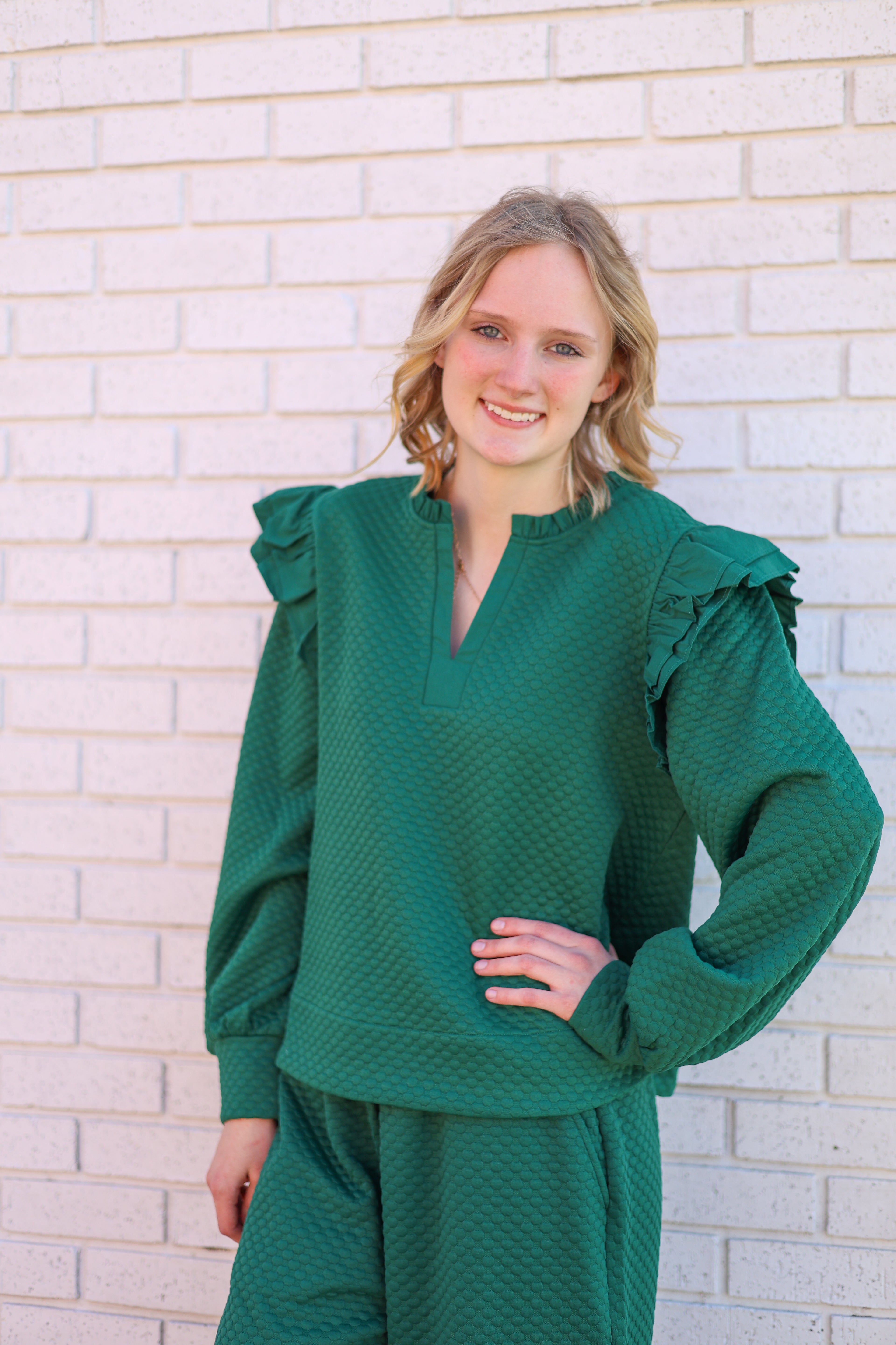 Green Textured 2PC Pant Set